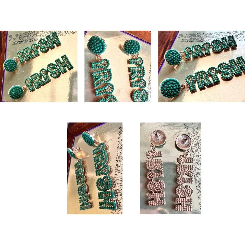 St Patrick's Day Earrings Irish Embellished Green Crystal Clovers Festiv… - Picture 7 of 11